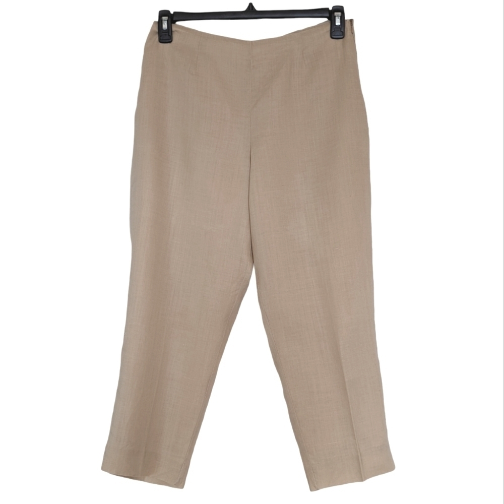 Allison Taylor 100% Linen  Neutral Tan Capri Pants Fully Lined Side Zipper 8